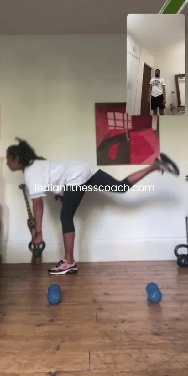 Client performing single leg RDL during a live IFC training session