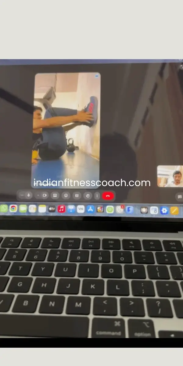 Client doing elevated crunches during a live IFC training session