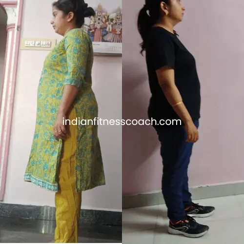 Romi 8 kg fat loss transformation – achieved healthy weight loss with a personal online fitness coach in India.