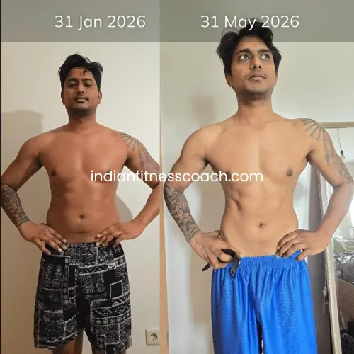 Yash 12 kg fat loss transformation – achieved healthy weight loss with a personal online fitness coach in India.